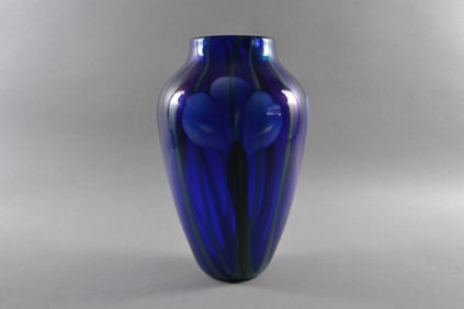 Rick Satava (American) Blue Iris Art Glass Vase
