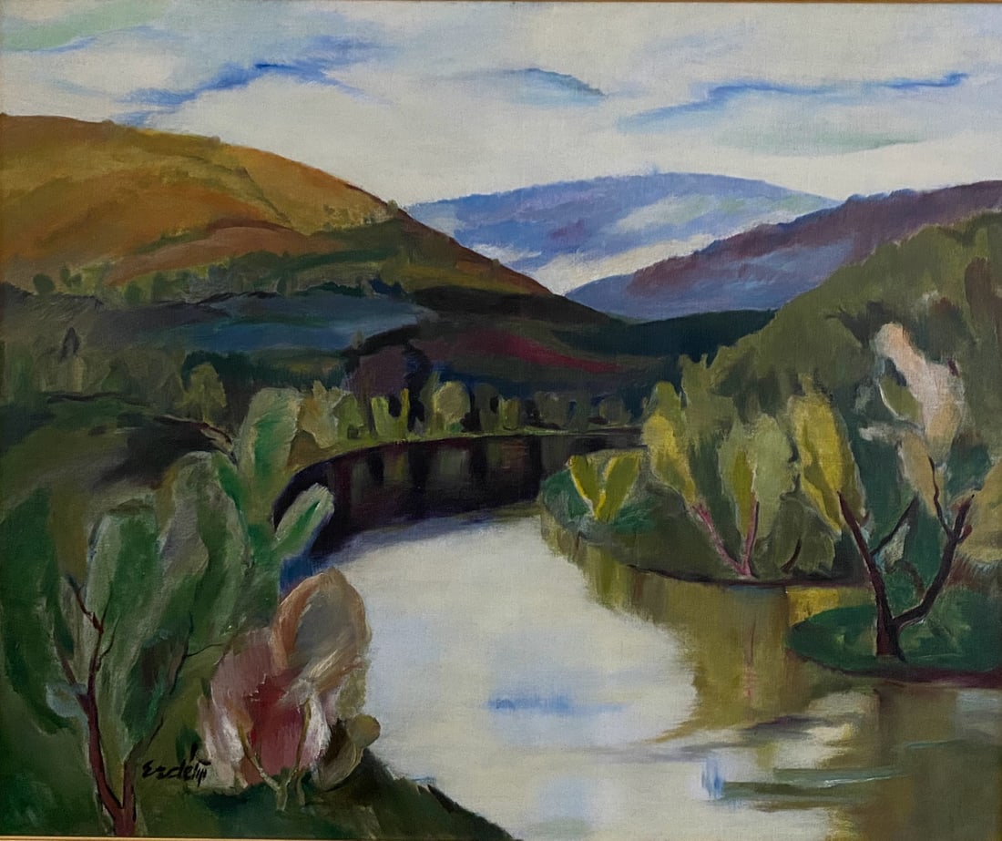 Adalbert Erdelyi (Ukrainian, 1891-1944), Uzh River, Uzhhorod, Oil on canvas: signed (at lower left): Erdelyi, H: 44 3/4", w: 52 3/4 (framed), H: 38 3/8", w: 46 1/2" (stretcher)