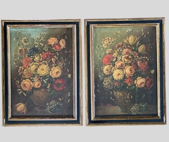 Pair Of Nineteenth Century Floral Still Lives, Oil On Canvas