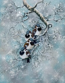 Max Karp, Birds On A Wintery Branch, Color Serigraph