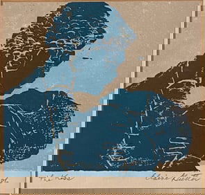 Elaine Gutler, The Kiss, 1986, Woodblock Print On Paper