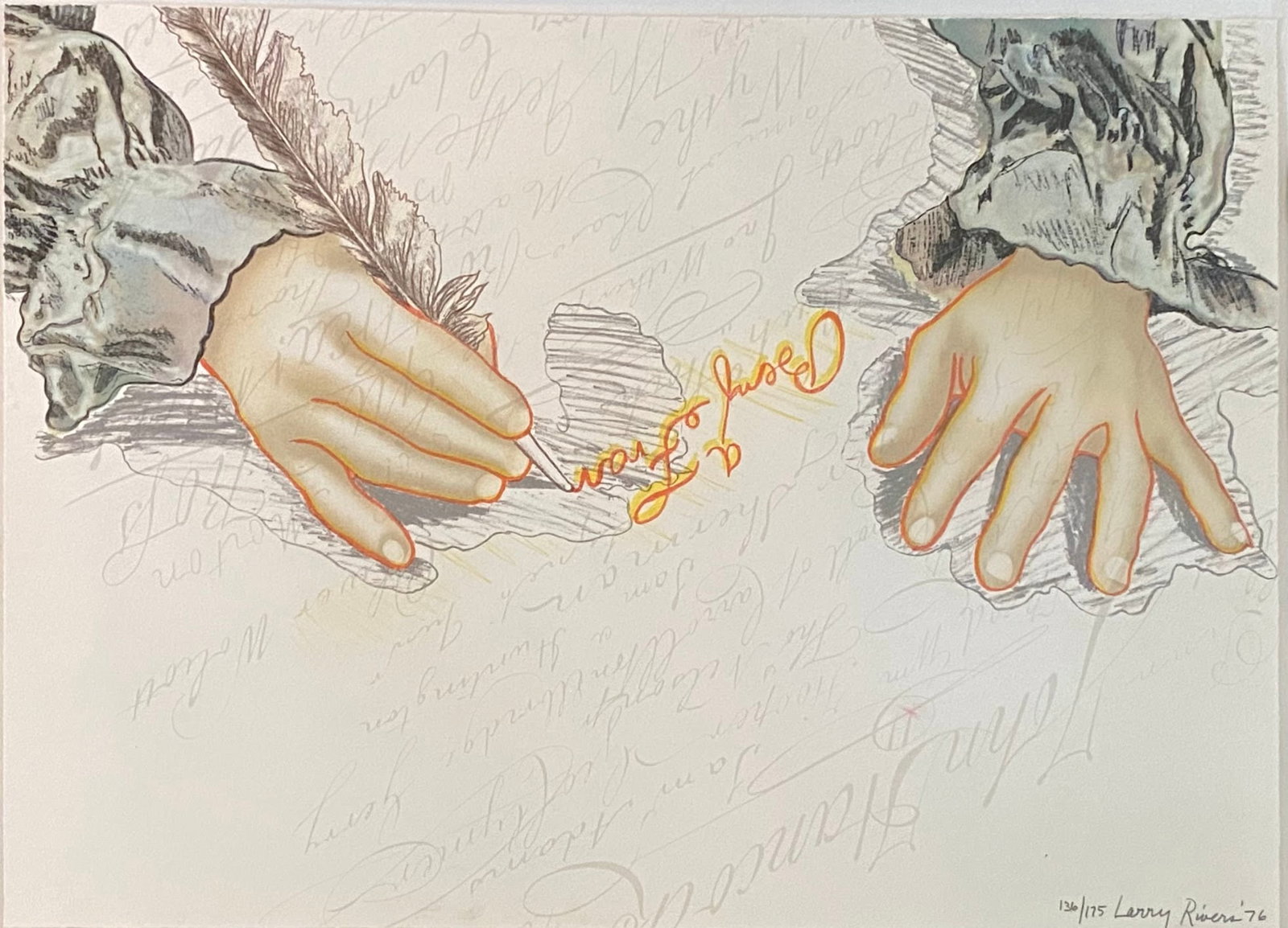 Larry Rivers (American, 1923-2002)Big B Signs Up, 1976, Lithograph On Paper, Edition 136/175: Signed dated and numbered (at lower right): 136/175 Larry Rivers '76 Printed by Styria Studio Inc. New York and published by Transworld Art New York, H: 27 1/4, w: 34 inches (framed), H:19 1/2, w: 26 