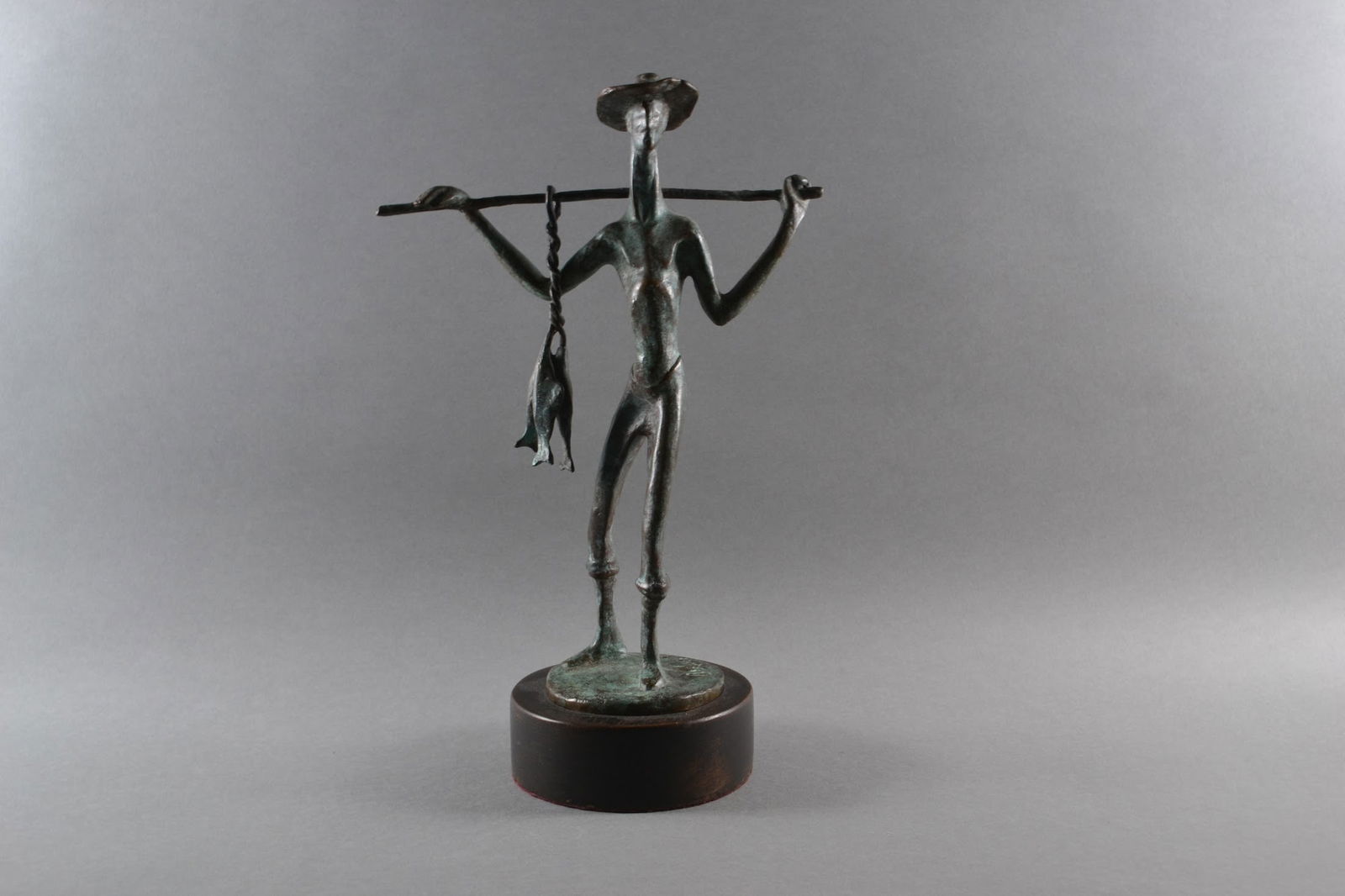 Ramiz Barquet (Mexican, 1920-2010), El Pescatore (The Fisherman), Cast Bronze On Wood Base, Number 4: Signed (on base): Barquet, stamped 42/50 H: 14, w: 9, d: 5 inches