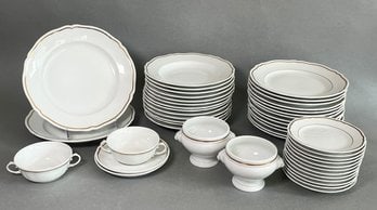 Richard Ginori Antico Doccia Pure White 44 Piece Partial Dinner Service: 13 10 1/4 in. Dinner plates Soup Bowls Dia: 10 12 Bread and Butter plates Dia: 6 3/4 2 serving dishes Dia: 11 2 Bouillon cups H: 2 2 Sauce dishes H: 3 3/4