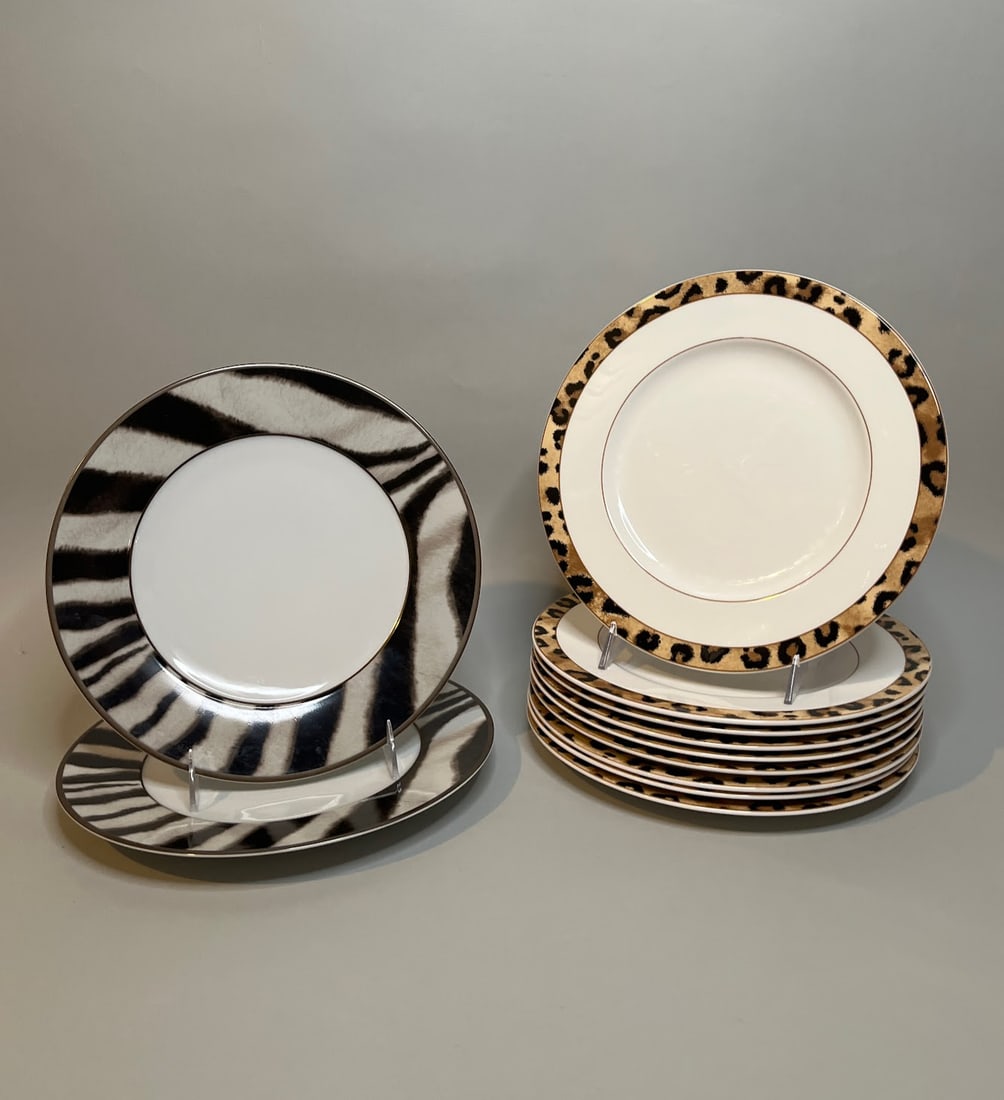 Ralph Lauren Safari Leopard Dinner Plates With Ralph Lauren Kendal Zebra Dinner Plates: 10 Safari Leopard - Dia.: 10 3/4 inches, 2 Zebra - Dia.: 11 1/8 inches
