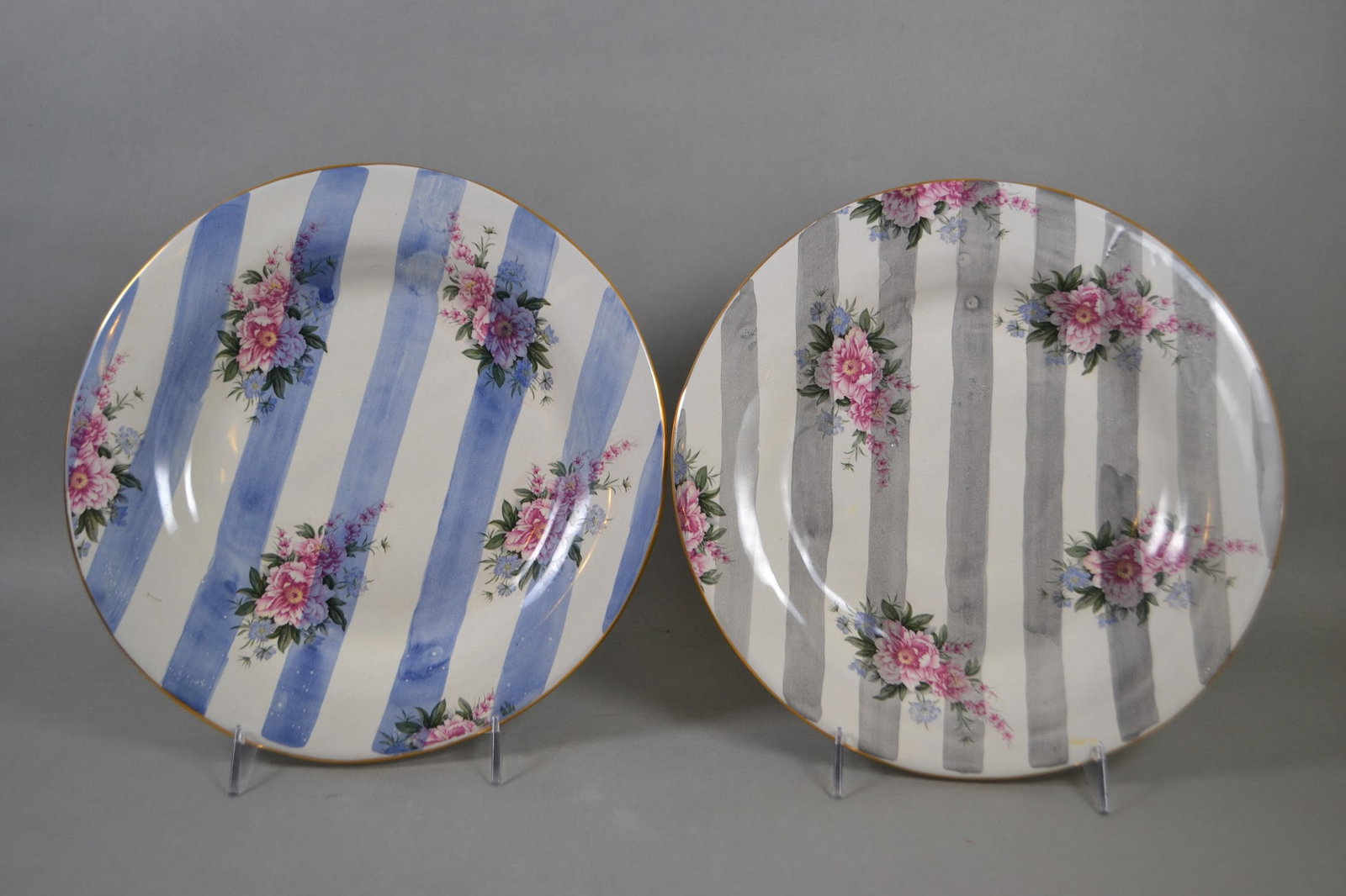 Mackenzie Childs Terracotta Dinner Plates, 1989-1993: Both are stamped on back Victoria and Richard Mackenzie - Childs LTD 1993 with artist identification stamp RDia.: 11 3/4 inches
