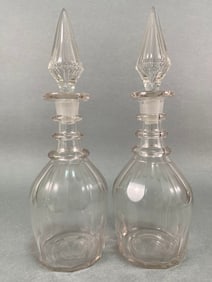 Pair Of 19th Century Georgian Three Ring Glass Decanters With Spire Stoppers