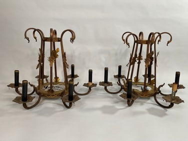 Pair Of French Empire Style Six Light Chandeliers
