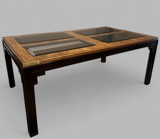 Modern Chinoiserie Style Dining Table With Glass Inset Top