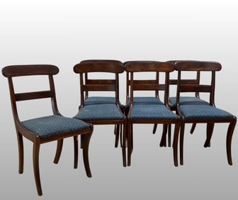 Set Of 7 Regency Klismos Form Mahogany Dining Chairs, 19th Century