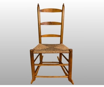 Ladder Back Rocker With Rush Seat, 19th Century