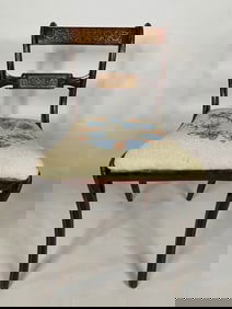 Regency Style Brass Inlaid And Mahogany Side Chair With Needlepoint Seat