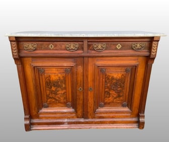American, stamped G. Naumann, Victorian Cabinet With Marble Top, Circa 1890