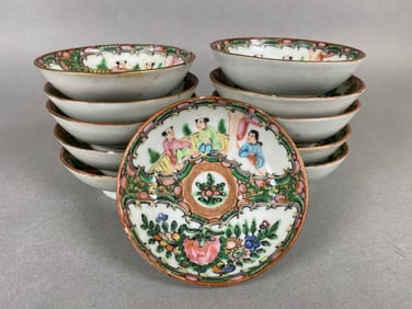 Set Of 11 Rose Medallion Small Bowls, C Early 20th Century