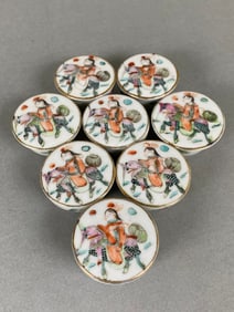 Set Of 8 Round Antique Chinese Porcelain Salt/Pill/Snuff Boxes, Early 20th Century