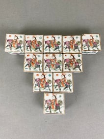Set Of 11 Square Antique Chinese Porcelain Salt/pill/snuff Boxes, Early 20th Century