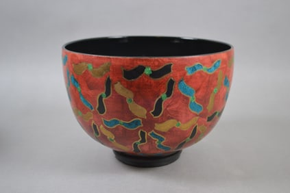 Chinese Inspired Multicolor Ceramic Bowl With Ribbon Decoration
