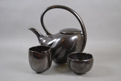 Modernist Black Lusterware Tea Or Matcha Set