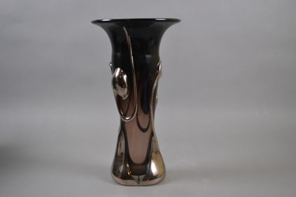 Wayne D Filan (American, B.1946) Art Glass Vase With Silver Accents, Circa 1980