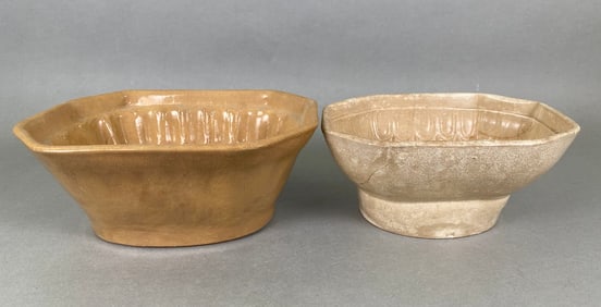 Two Yellow Ware Glazed Stoneware Molds For Butter, Baking