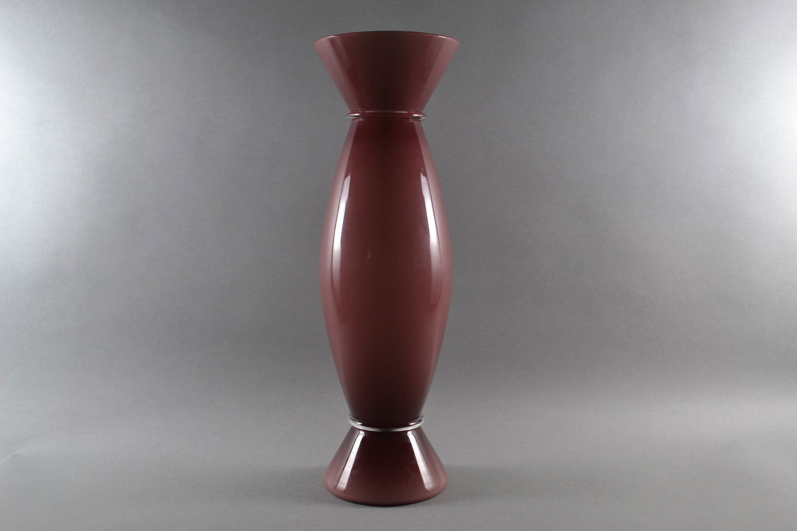 Alessandro Mendini For Venini, Acco Vase, 1997: Mauve opaline glass with white overlay, signed and dated on underside: Venini ’97, A. Mendini, H: 17 3/8, dia: 5 1/2 inches