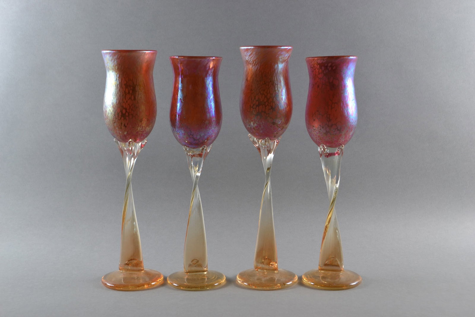 Aaron Slater (American) Art Glass Goblets (4): Signed on underside: Slater H: 11 3/4 inches