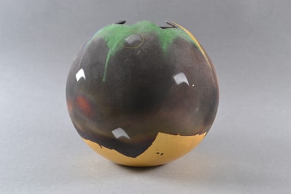 Hall Carlson Abstract Raku Studio Art Pottery Arrow Ball Vase, 1985