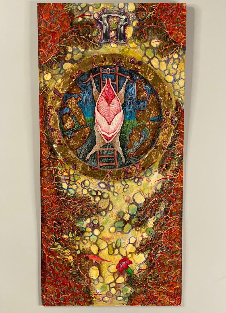Alejandro Mazon, (Cuban/American, B.1962), Primitives And Thirty Two Years... Scenes From A: Acrylic on board signed on bottom in the middle H: 24, w: 11 1/4 inches