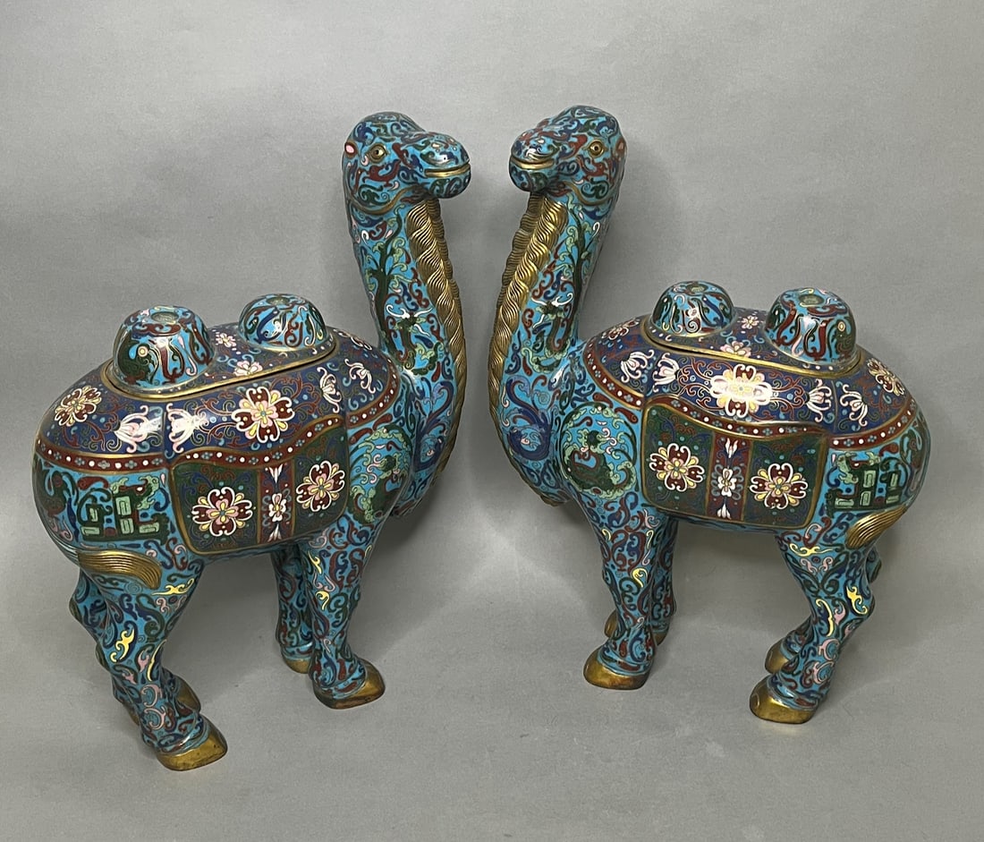 Pair Of Chinese Cloisonne Enamel Vases Molded As Camels, 20th Century (1 of 17)