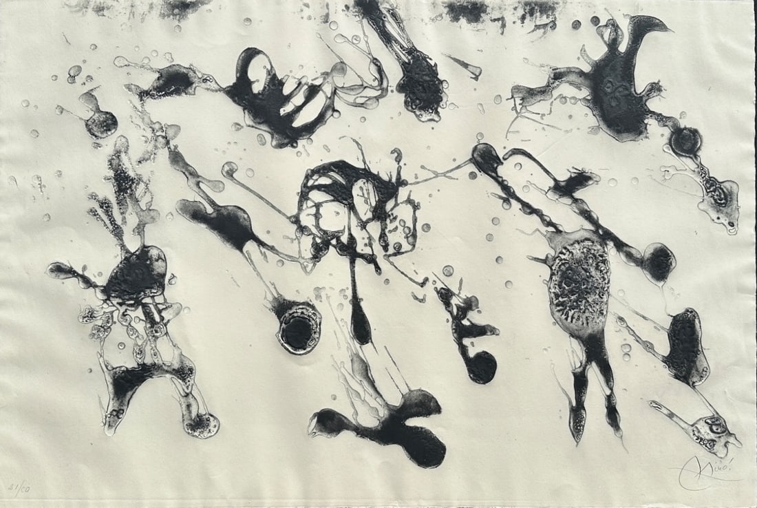 Joan Miro (Spanish, 1893 - 1983), Plate IV From Barcelona Suite, 1972-73: Etching, aquatint and carborundum on paper, edition of 50, signed at lower right: Miro, numbered at lower left: 21/50, H: 27 1/4 x w: 40 3/4 inches (sheet), H: 36 1/4 x w: 49 1/2 inches (framed)