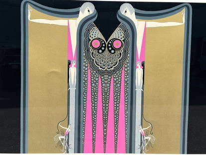Erte (American/Russian, 1892 - 1990) Twin Sisters: serigraph on paper, edition of 350, signed at lower right, numbered at lower left: 218/350, H: 35 12 x w: 50 3/4 inches (sight), h: 43 x w: 58 inches (framed)