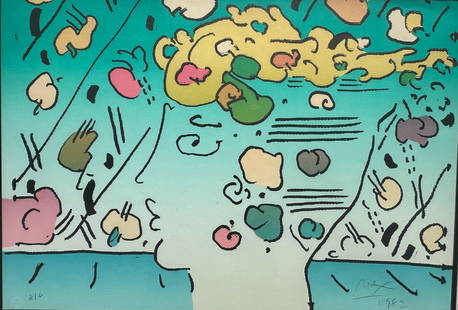 Peter Max (German American, B. 1937), Dreamer, 1982: lithograph on paper, signed and dated in pencil at lower right: Max 1982, inscribed at lower left: HC with artist's blind stamp and copyright, H: 30 3/4 x w: 39 1/2 inches (framed), h: 20 1/4 x w: 29
