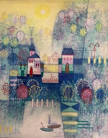 Heishi Yu (Chinese American, B. 1935), Modernist Town, Oil On Canvas, 20th Century