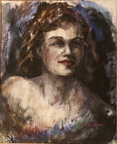 Iris Schuham Cutler (American 1929 - 2022), Portrait Of A Woman, Pastel And Watercolor On Paper