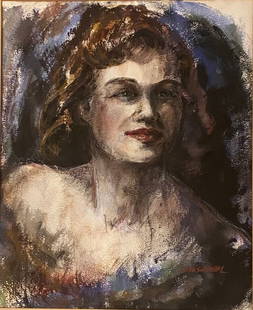 Iris Schuham Cutler (American 1929 - 2022), Portrait Of A Woman, Pastel And Watercolor On Paper: Framed - H: 36 1/2 w: 30 1/2 inchesSight - H: 20 1/4 w: 16 1/4 inches