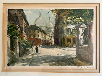 Charles Blonde (signed, Charles Blondin) (French, 1913-1991) Montmatre, 20th Century: lithograph on paper, edition of 500, signed at lower right Charles Blondin, numbered at lower left 226/500, H: 14 x w: 17 inches (framed) H: 8 1/4 x w: 12 inches (sight)