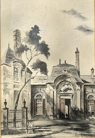 John Hulse (American, 20th Century), Architectural Facades, Watercolor And Ink Wash On Paper