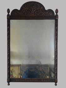 German Folk Art Style Wood Carved Mirror