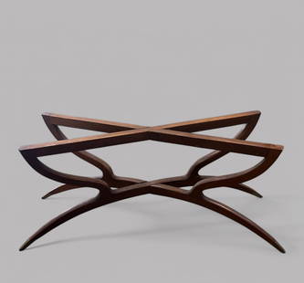 Mid Century Modern Teak Cocktail Or Coffee Table Base With Brass Feet: H: 18 x w: 43x d: 14 inches (at feet); w: 34 x d: 12 inches (at top)CONDITION: small area of wormwood damage minor scuffing overall frame is stable