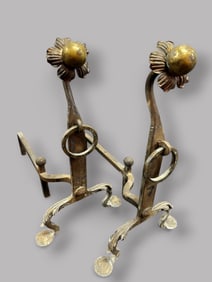 Pair Of Andirons With Floral Finials