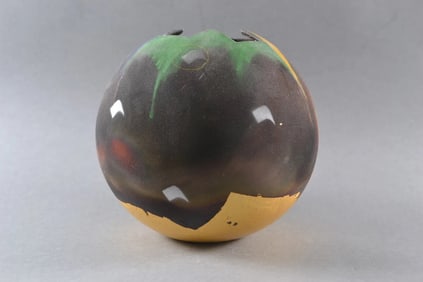 Hall Carlson Abstract Raku Studio Art Pottery Arrow Ball Vase, 1985