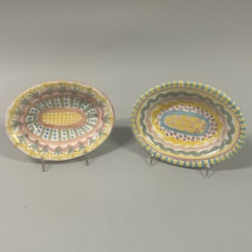 Two Mackenzie Childs Oval Bowls Or Soap Dishes