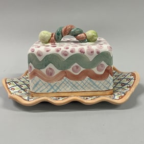 Mackenzie Childs Heather Rectangular Covered Butter Dish