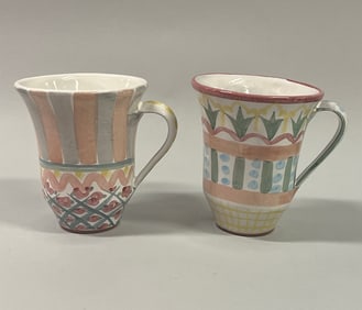 Two Mackenzie Childs Mugs, One Madison Pattern And One Rose Cottage