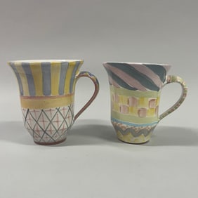Two Mackenzie Childs Mugs, One Cayuga Pattern And One Monet Pattern