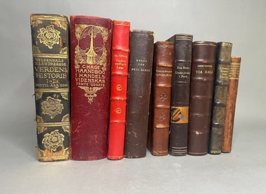 Collection Of Nine Leather-Bound Books In The Danish Language