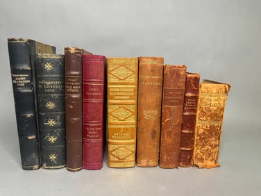 Collection Of Nine Leather-Bound Books In The Danish Language