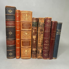 Collection Of Eight Leather-bound Books In The Danish Language