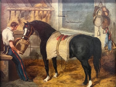 English School, Horse And Tender In Stable, 19th Century