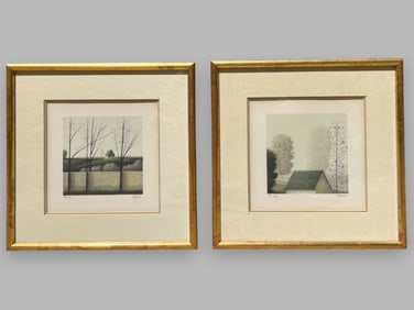 Robert Kipniss (American, B. 1931), Two Rooftop And Tree Lithographs, C. 1980s